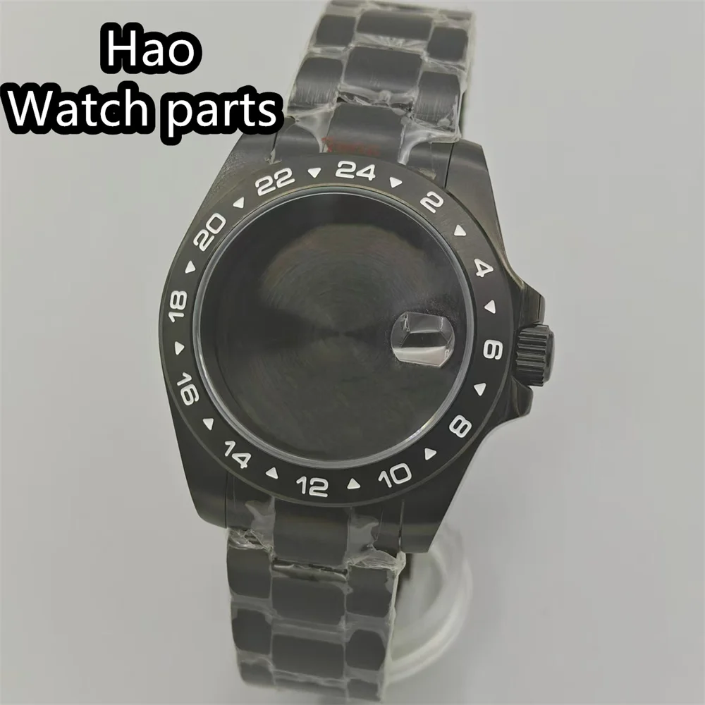 BLIGER 40mm Black PVD Watch Case Sapphire Glass Fixed Bezel Stainless steel bracelet Fit NH34 NH35 NH36 ETA2824 PT5000 Movement