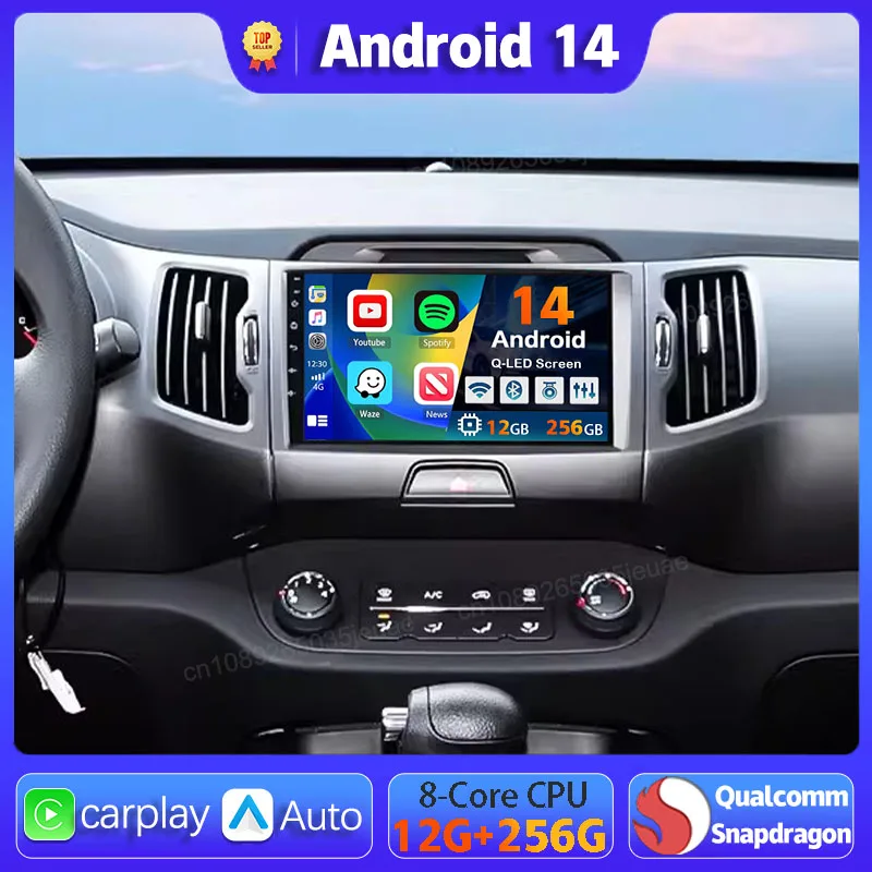 Android 14 Carplay Auto For KIA Sportage 2010 2011 2012 - 2016 Car Radio GPS Navigation 360 Camera 2 Din Head Unit Video Player