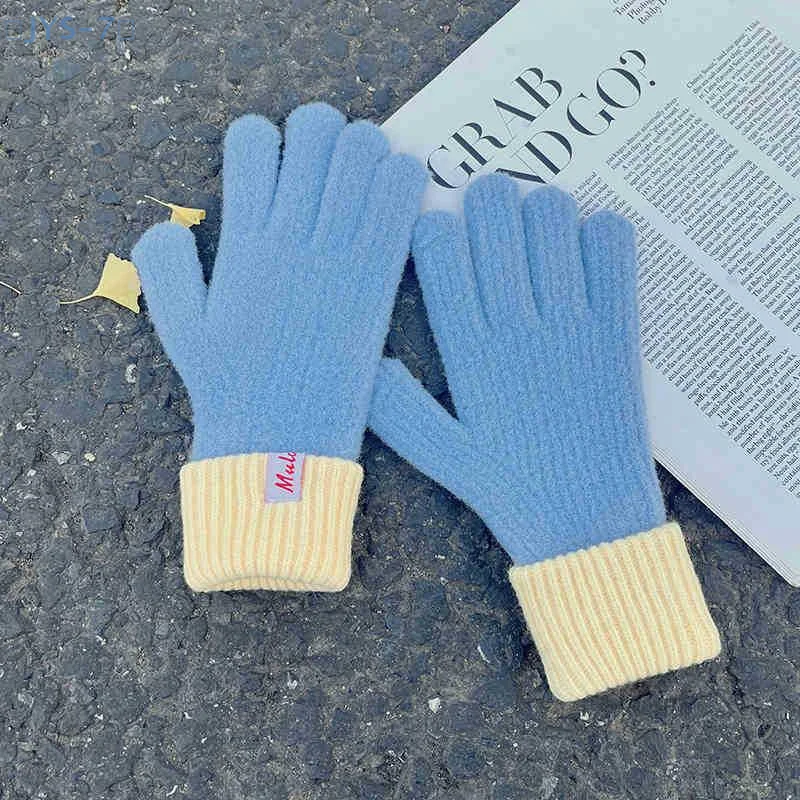【JYS-7】قفازات نسائية شتوية سميكة مقاومة للرياح دافئة بأطراف الأصابع تعمل باللمس قفازات محبوكة عصرية ملونة إملحقات ناعمة
