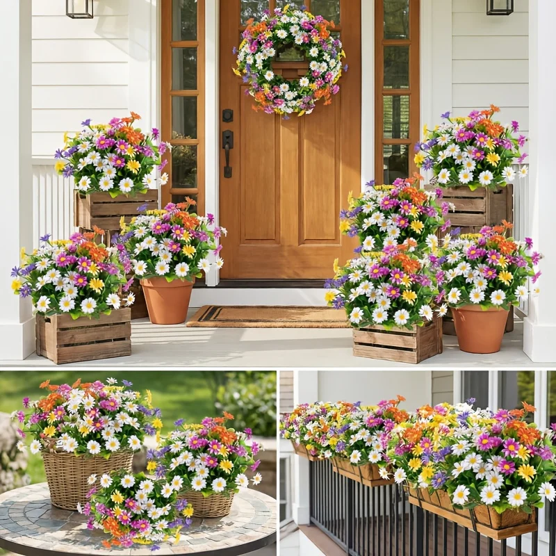 5er-Pack künstliche Gänseblümchen-Blumenarrangements, UV-beständige Sträucher für den Außenbereich, künstliche Blumen für Zuhause, Hochzeit, Party, Gärten, Friedhofsdekoration – Detail 5