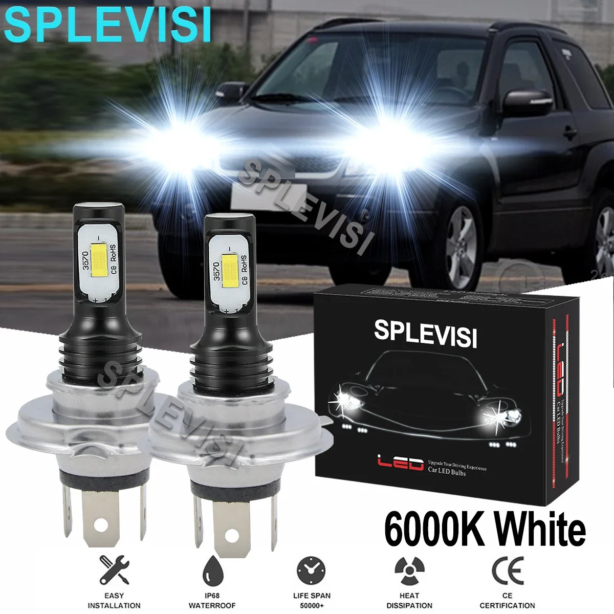 2x70W White Car LED Headlight Hi/Low Beam Bulbs 6000K Fit For Suzuki XL-7 2002-2006 AERIO 2002 2003 2004 2005 2006 2007