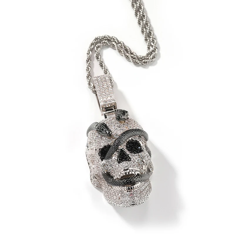 

Hip Hop Micro Paved 3A+ Cubic Zirconia Bling Iced Out Snake Skull Pendants Necklaces for Men Rapper Jewelry Gold Silver Color