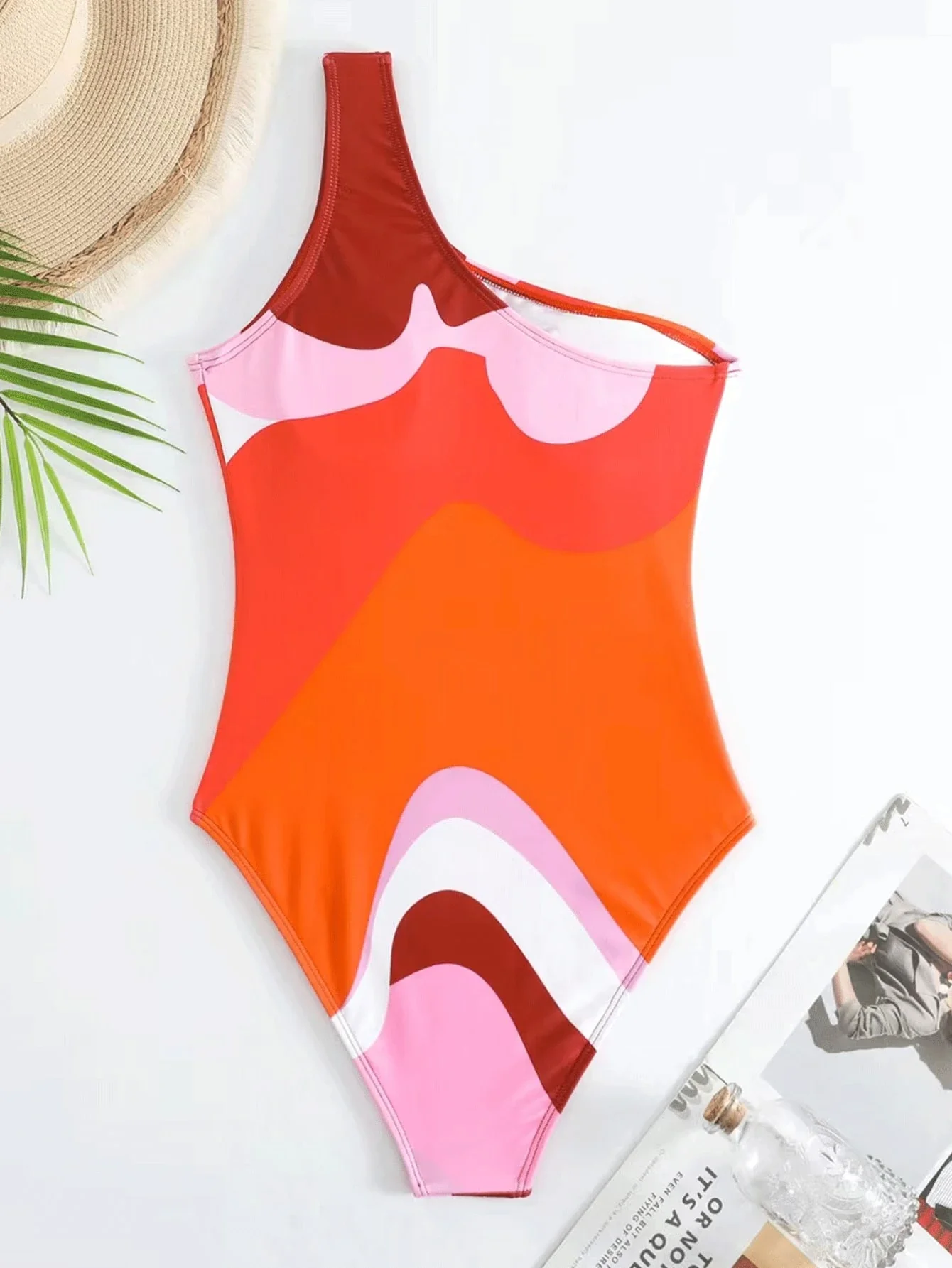 

Women's Colorblock One-Piece Swimsuit With Chiffon Cover-Up Skirt Vintage European American Bathing Suit