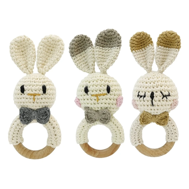 

Crochet Animal Baby Rattle Toy Handhold Teething Bells Handwoven Rabbit Music Mobile Rattle Teether Newborns Shower Gift