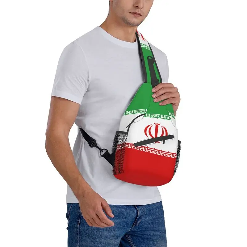 Flag Of Iran Sling Chest Bag Customized Shoulder Crossbody Backpack for Men Travel Hiking Daypack