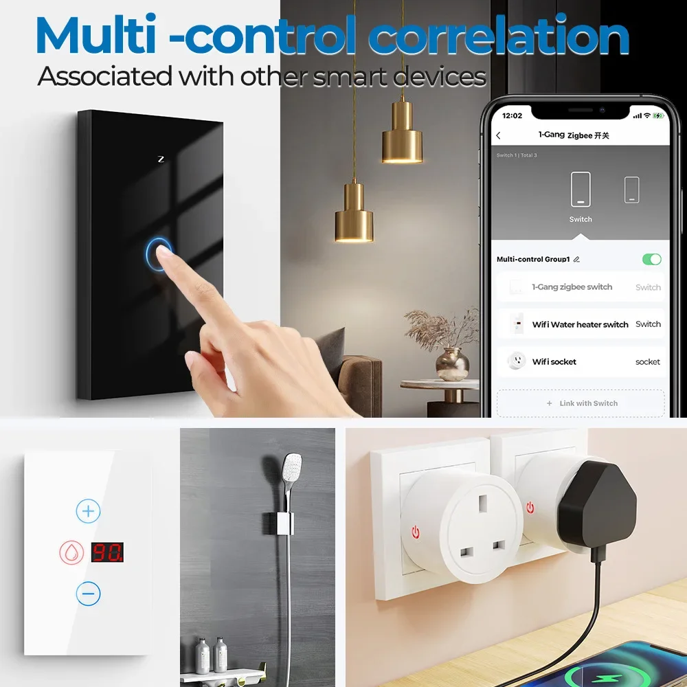 ZigBee Wall Touch Smart Light Switch With Neutral/No Neutral,No Capacitor Smart Life/Tuya 2/3 Way Control compatible AlexaGoogle