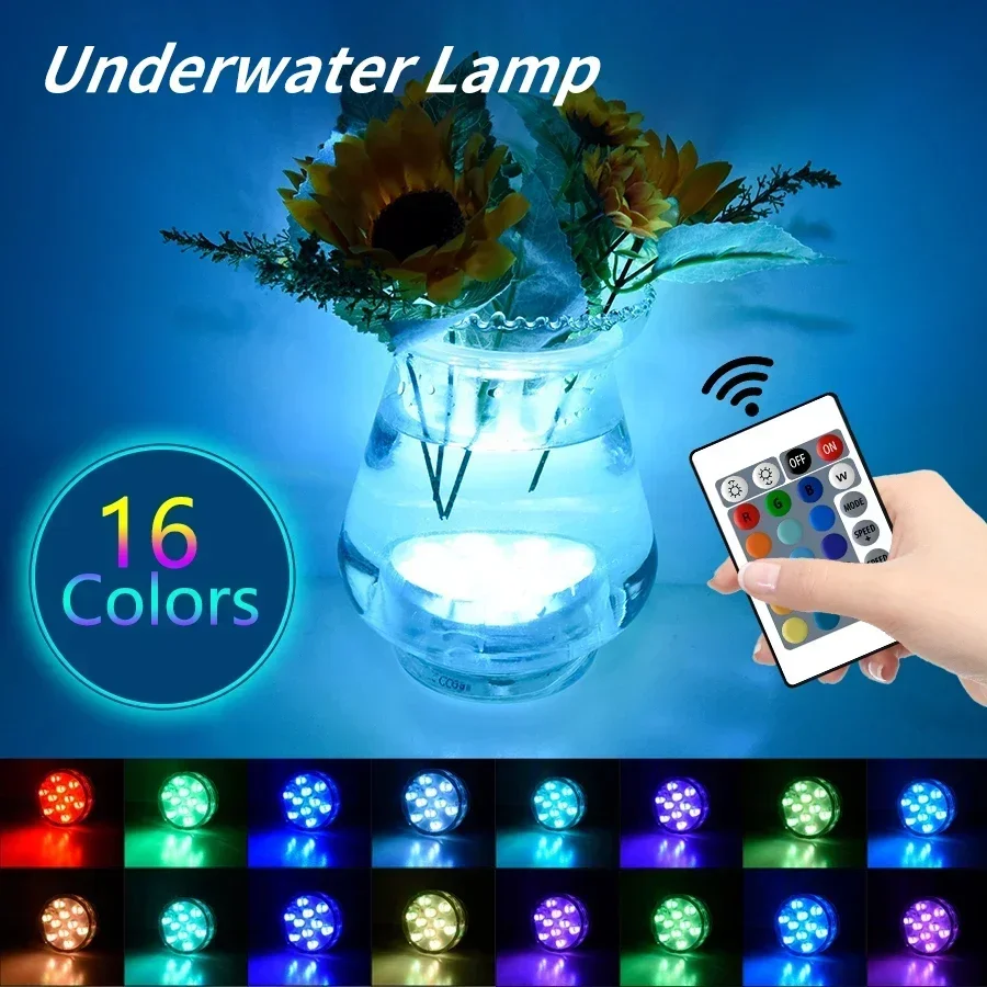 Luz LED submersível RGB portátil com controle remoto, luz subaquática, piscina, jardim, decoração de festa de casamento, acessórios de piscina