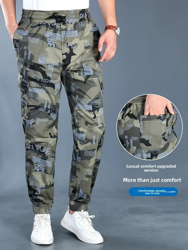 الرجال ملابس العمل غير رسمية السراويل الصيف مكافحة المسيل للدموع مقاومة للاهتراء التمويه فضفاضة تناسب رقيقة السراويل الطويلة لموقع البناء