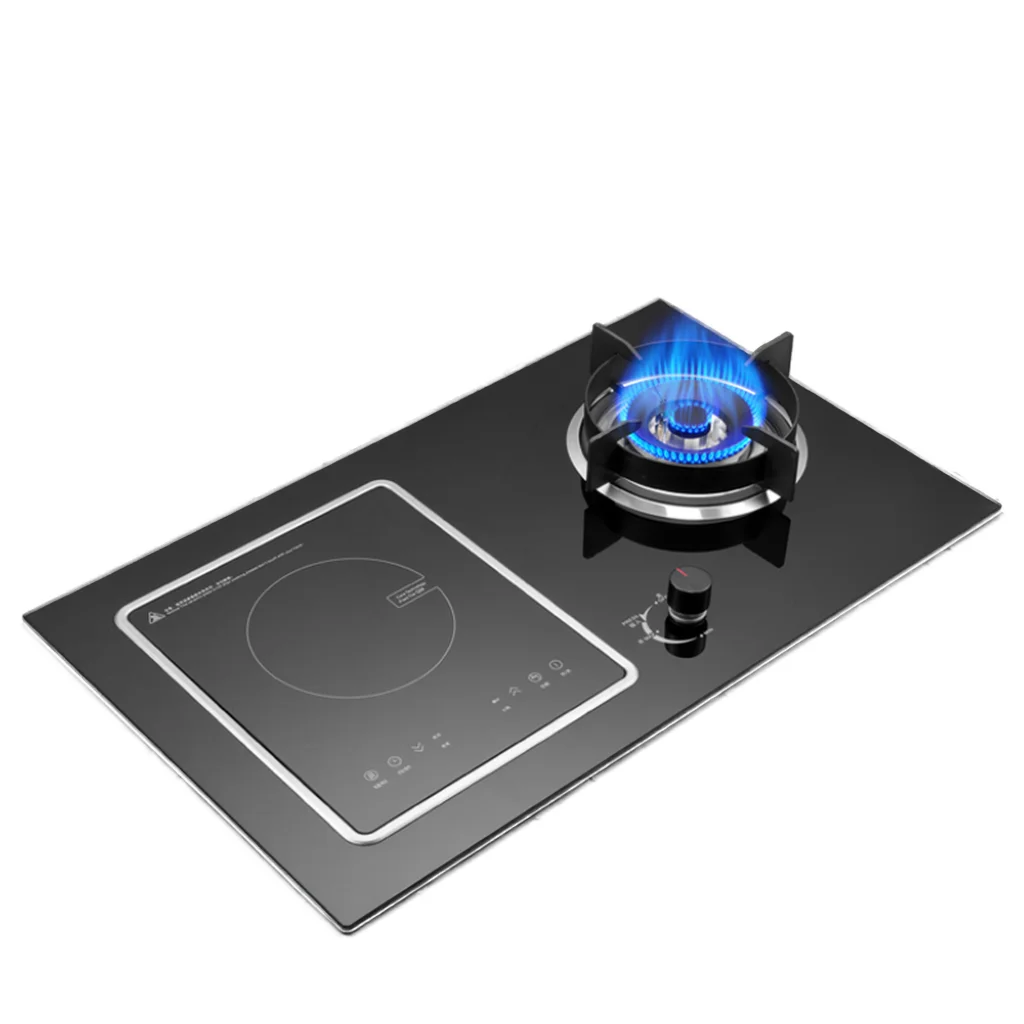 موقد كومبو ذكي بشعلانين - سطح مدمج للغاز والطاولة، تحكم إلكتروني بتصميم صيني للمطبخ المنزلي