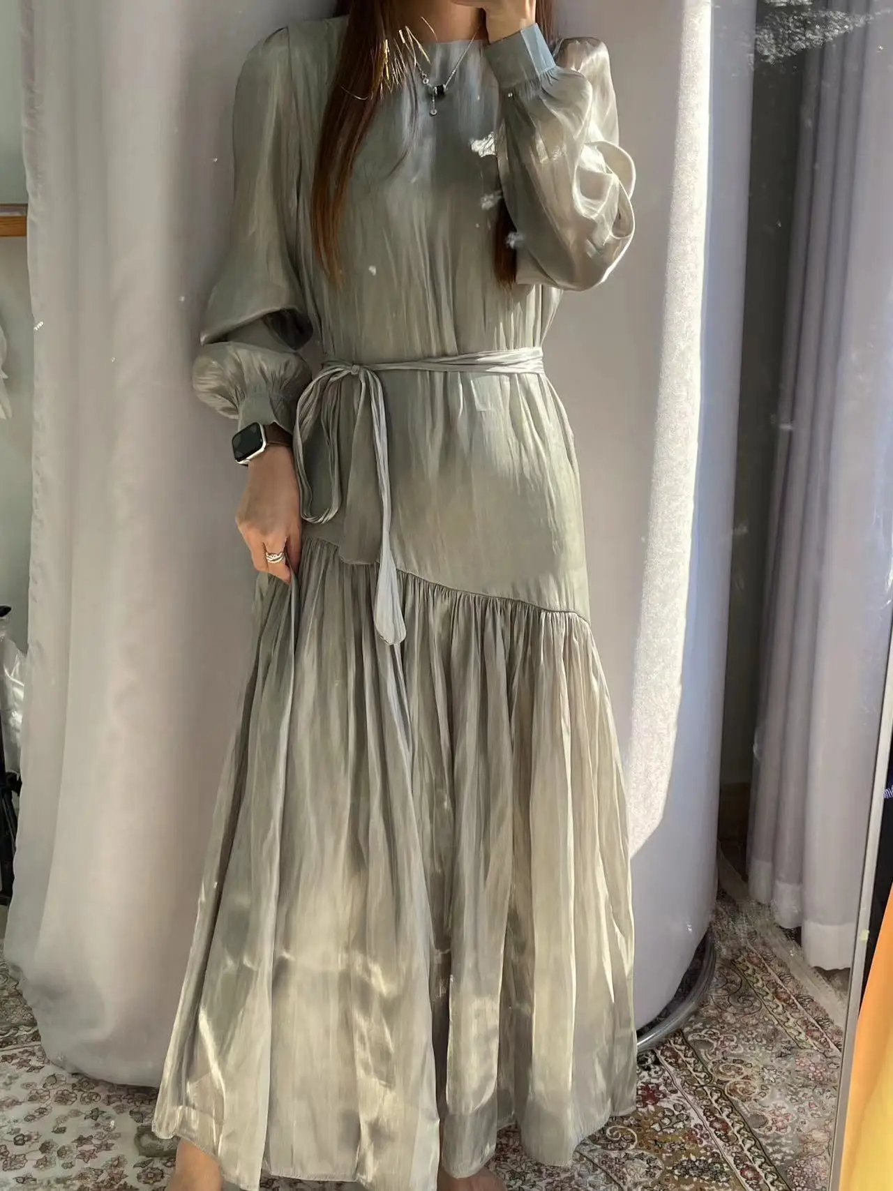 2024 New Women\'s Fashion Elegant And High End Pleated A-line Dress Abaya Dubai Luxury Kaftan Robe Casual Party Dresses Lady