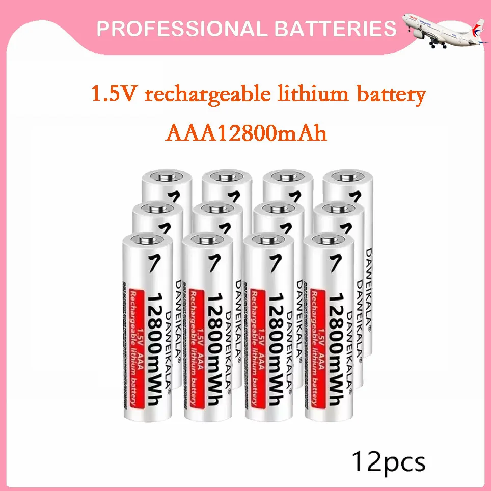 

Новинка 2025 года, литий-ионная аккумуляторная батарея AAA 1,5 В, 12800 мАч для мыши с дистанционным управлением, электрическая игрушечная батарея + зарядное устройство