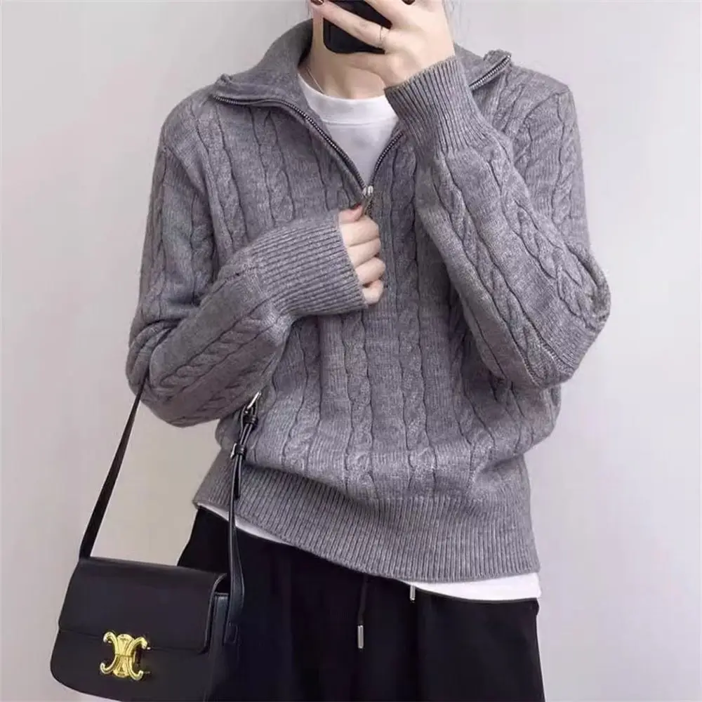 

Autumn Winter Pullover Sweaters for Women Clothing Polo Neck Long Sleeve Vintage Knitted Top Korean Fashion Y2k