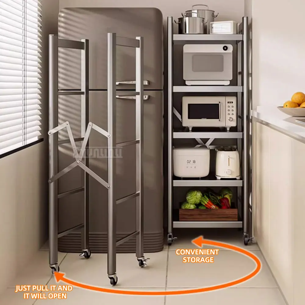 Floor‑Standing Multi‑Tier Kitchen Storage Rack, Multifunctional Gap Organizer for Oven, Microwave, Cookware Cabinet Storage