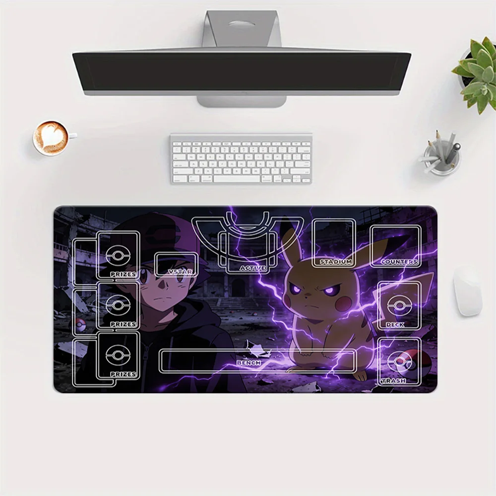 

Pokemon TCG Playmat with Ash & Angry Pikachu Thunder Ruins Design, Large Trading Card Game Mat with Zones, Extended Desk Mouse P