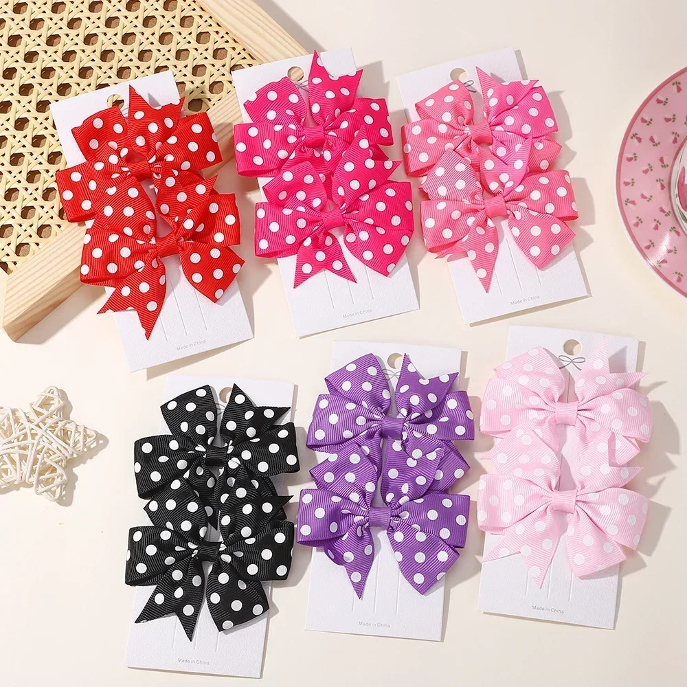 BABY BOWS Mädchen Niedlich Druck Punkt Bögen Haar Zubehör Haar Clips Handgemachte Bögen Clips Haarnadel Kawaii Kind Zubehör 2 Stücke