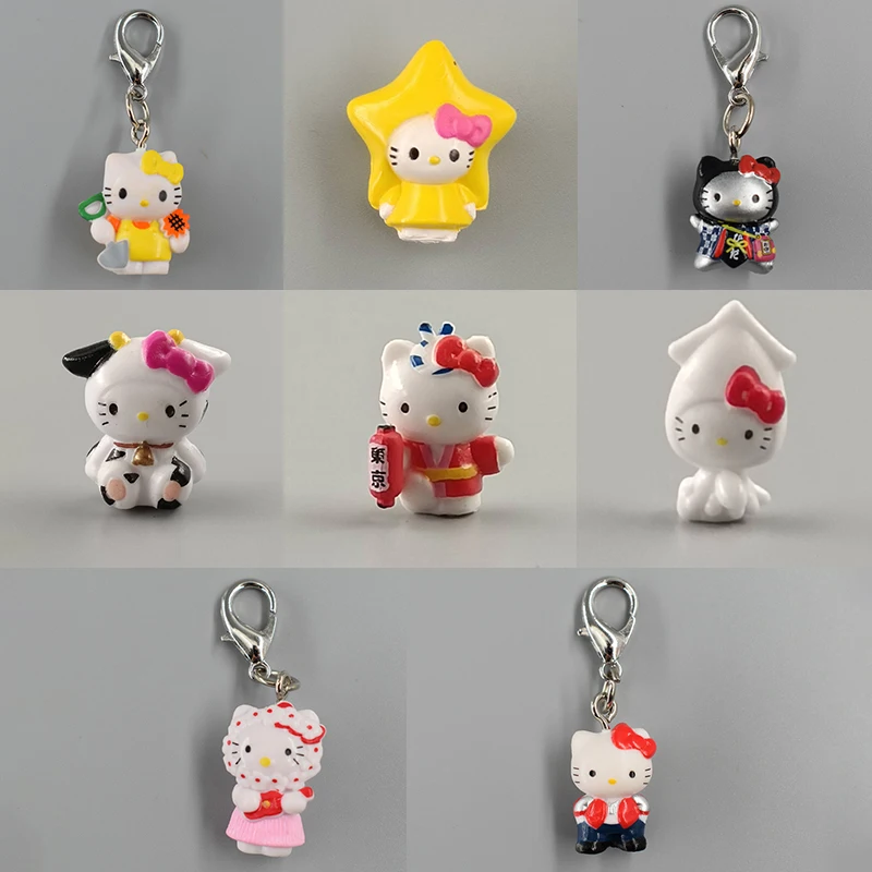 Kawaii Mini Hello Kitty Toys Keyring Anime Cute Dress Up Gachapon Doll Y2K Keychain Pendant Accessories Gift