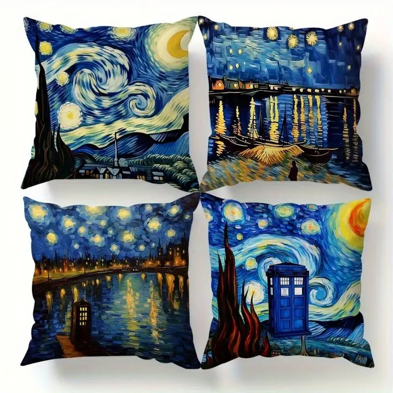 

Наволочка с изображением «Звездная ночь» Ван Гога — креативный дизайн в стиле поп-культуры для декора, подходящий для любителей искусства