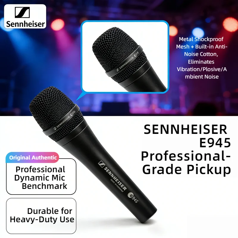 

Динамический вокальный микрофон Sennheiser E945 с суперкардиоидной диаграммой направленности, профессиональный проводной микрофон для сцены, комплект для живых выступлений и студийной работы