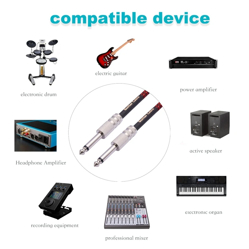 6.35 مللي متر ذكر إلى ذكر مستقيم 1/4 بوصة كابل استريو الغيتار أداة كابل للجيتار الكهربائي ، باس ، مكبر للصوت 1 متر دائم