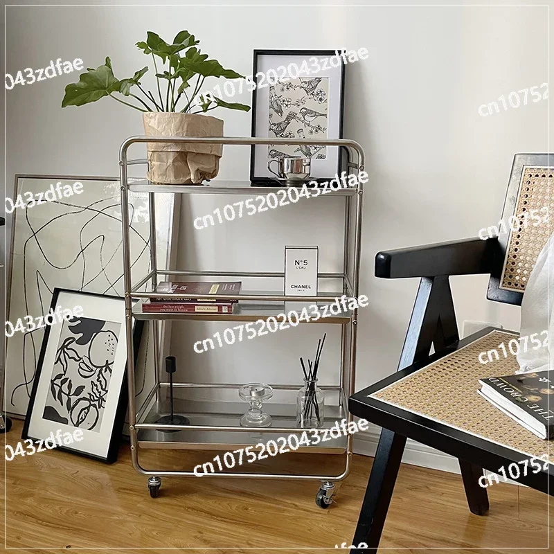 Multi-layer Metal Shelf Ins Modern Style Floor Removable Pulley Storage Rack Kitchen Islands and Trolleys Rolling Storage Cart