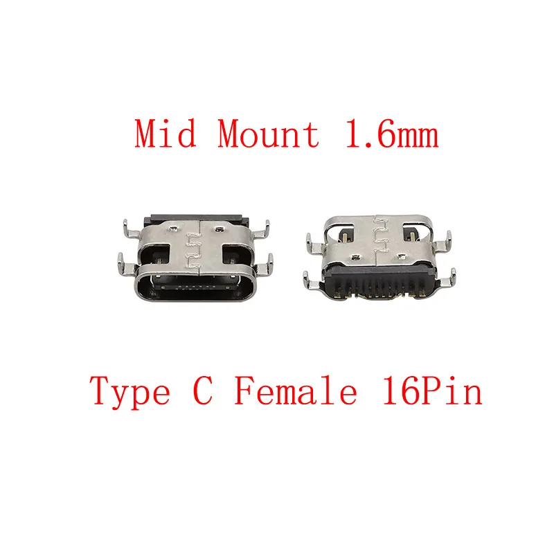 10 Stücke USB 3.1 Typ C Buchse 16 Pin Mid Mount 0,8/1,6mm Löten Stecker Für DIY Lade USB Typ-C Port Reparatur – Detail 3
