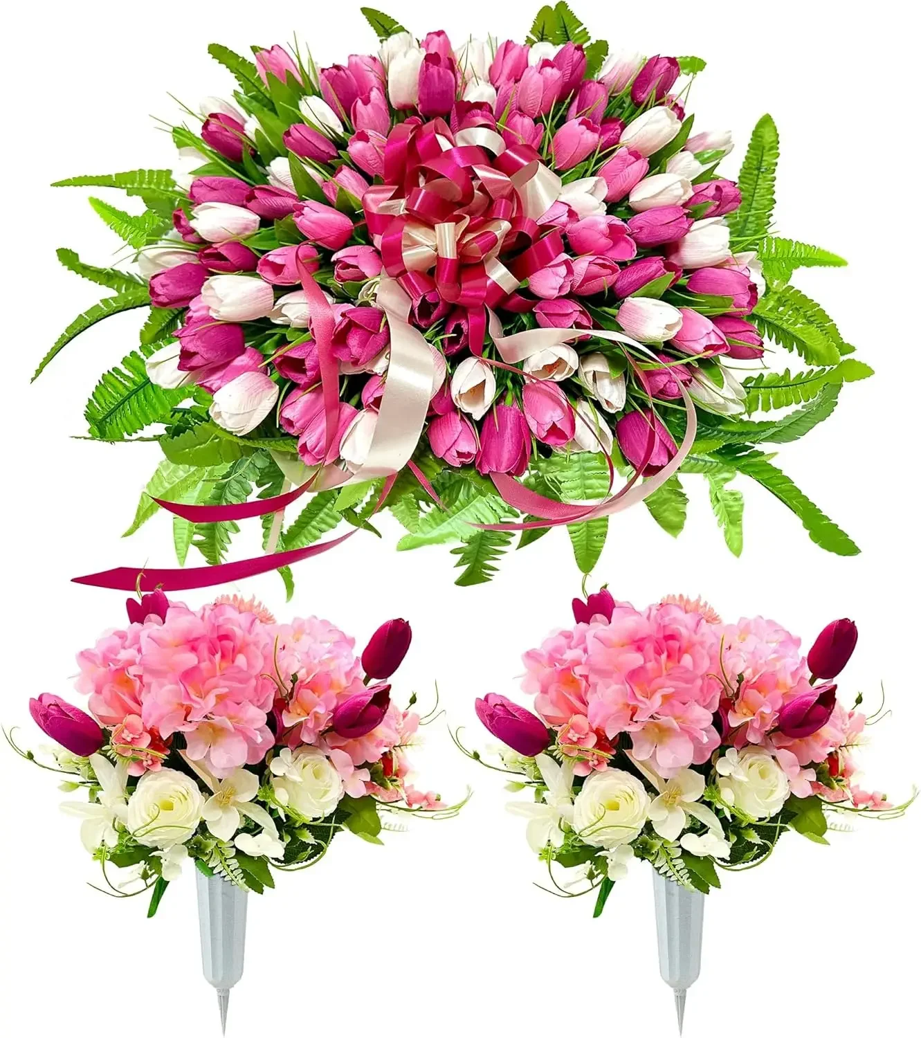 

FLOWERIA Headstone Flower Saddle Artificial Flowers for Cemetery Grave Decoration, Large Size Tulip