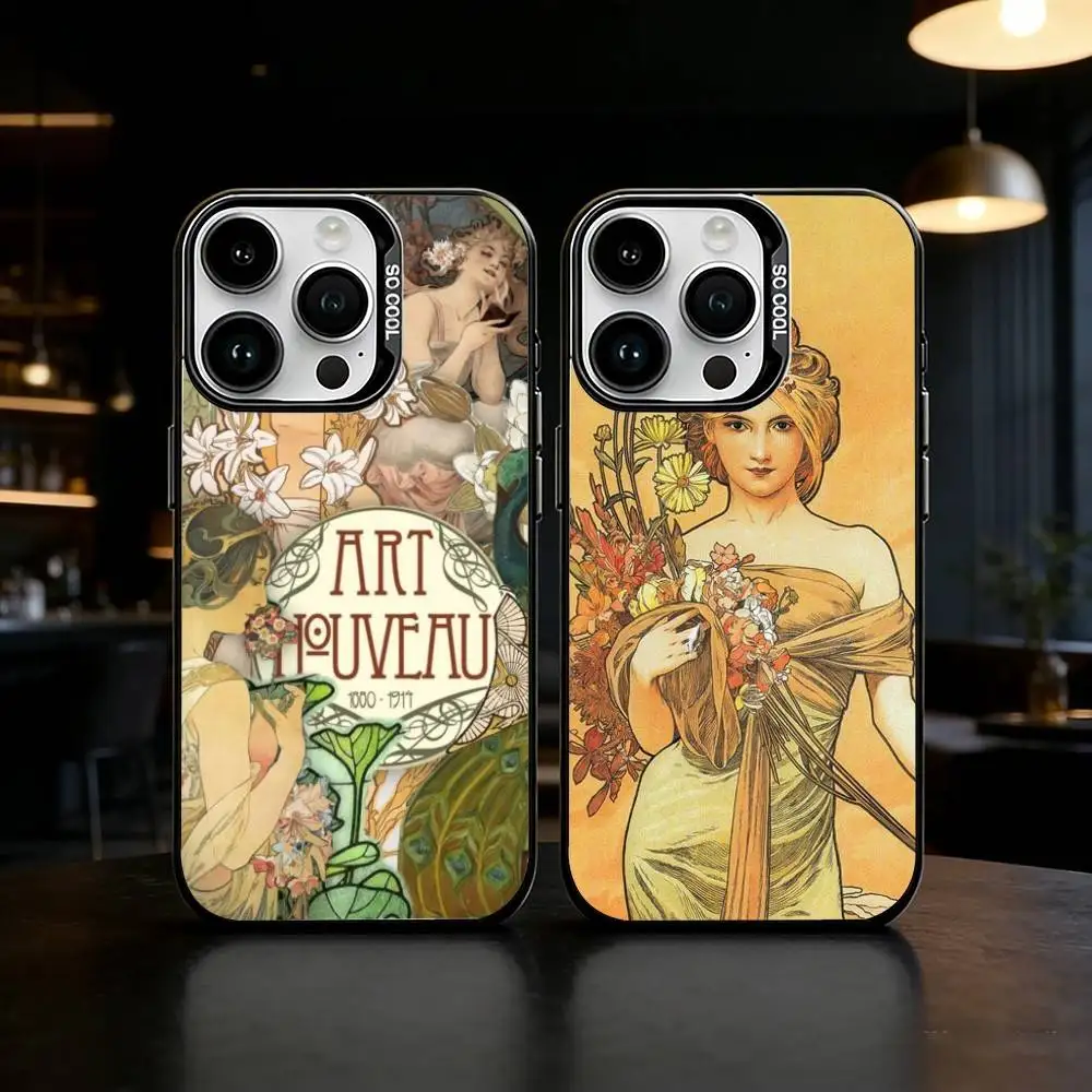 

ART Alphonse Mucha Phone Case For iPhone 17,16,15,14,13,12,11,Pro Max,Plus Candy Silver Cover