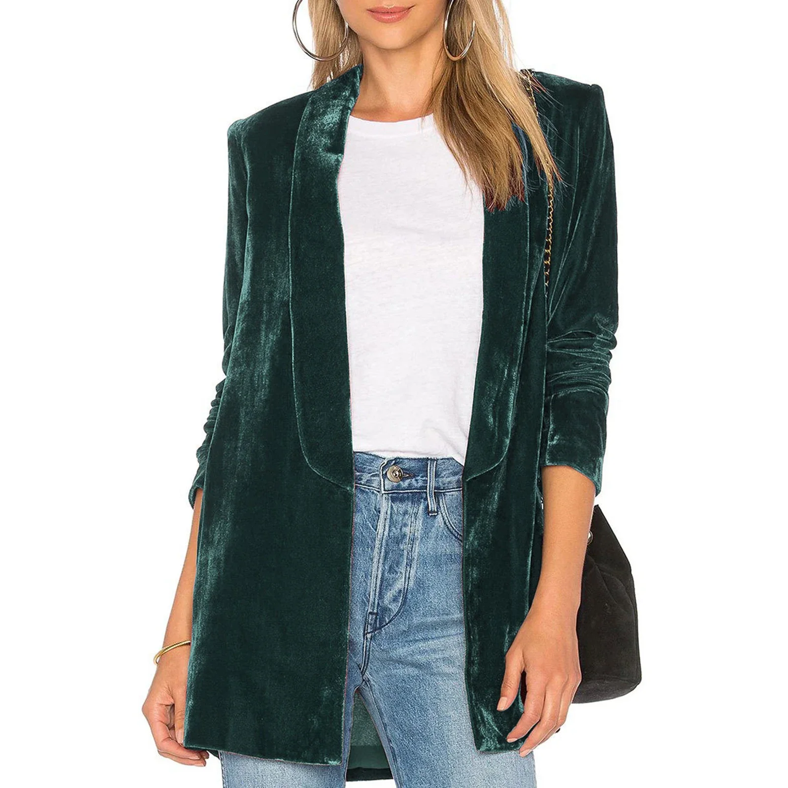 Blazer décontracté en velours doré pour femme, manteau cardigan, veste trempée à revers, devant ouvert, manches longues, document solide, loisirs et affaires