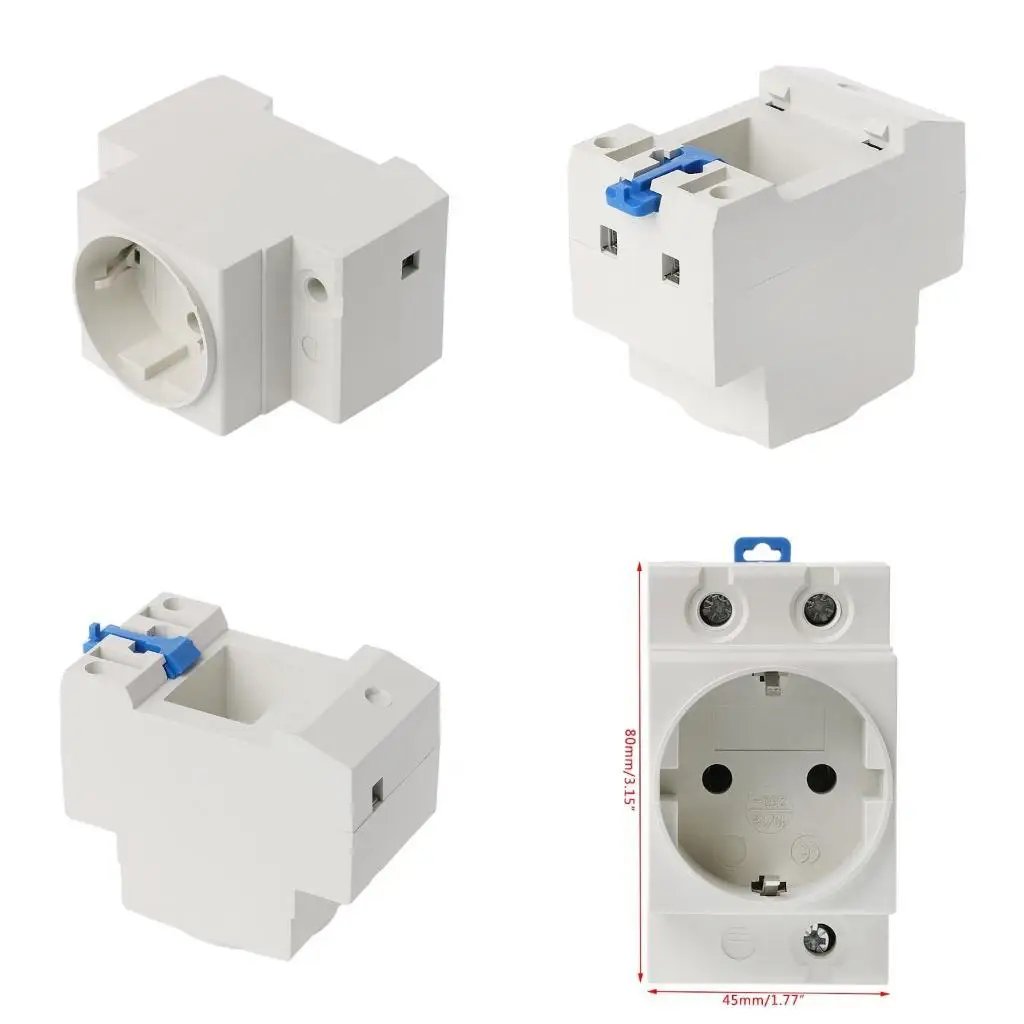 

652F EU Type 35mm DIN Mount AC Power Socket 16A 250V AC Connector