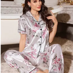 Women's Sleepwear Heart & Letter Print Pajamas Lounge Set Autumn Long Sleeve Buttons Top & Pants Loungewear Pyjama Pijama Femme