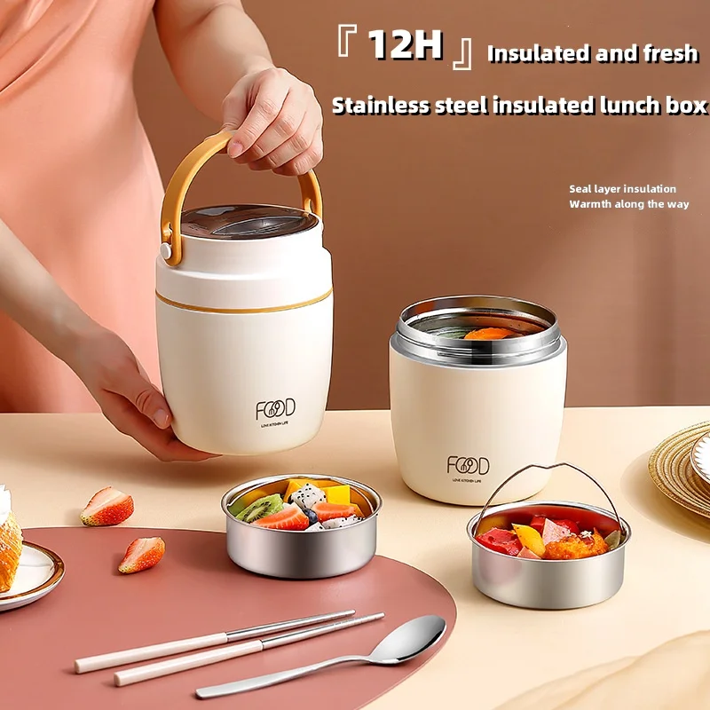 Stainless Steel Insulation Lunch Box Double Ironing Portable Insulation Bucket Household Vacuum Insulation Pot