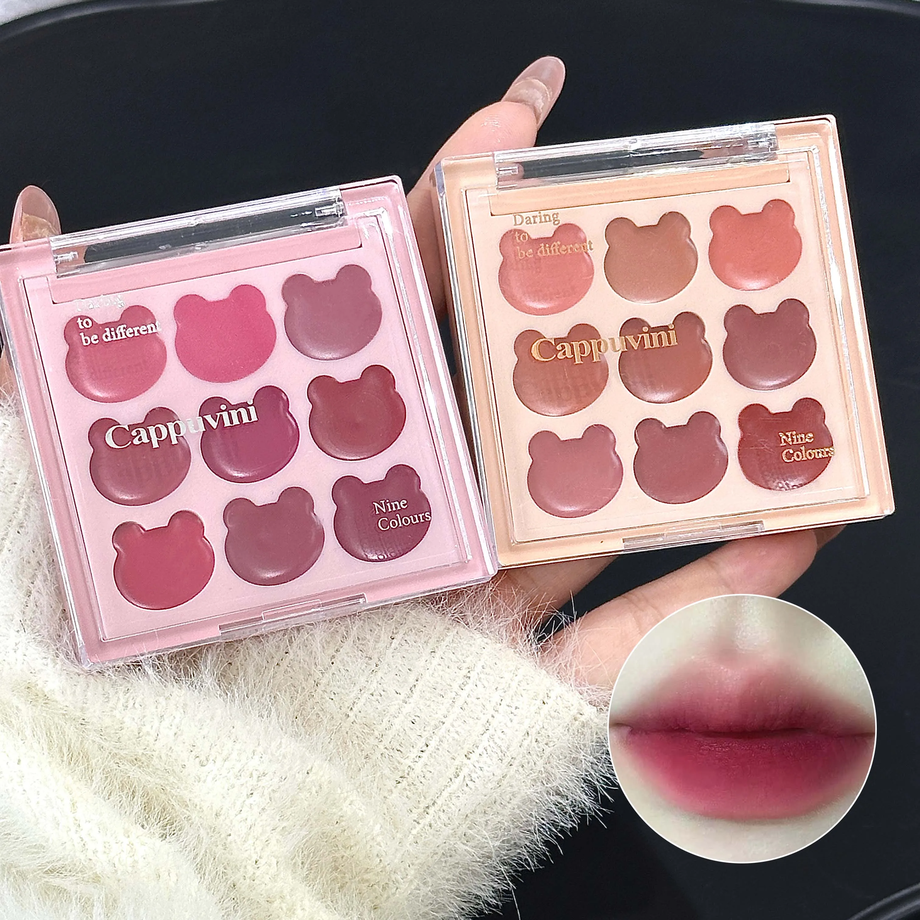Cappuvini 9 Colors Velvet Lip Mousse - Matte & Natural Finish, Long-Lasting Non-Drying, Cute Bear Design for Youthful Look,