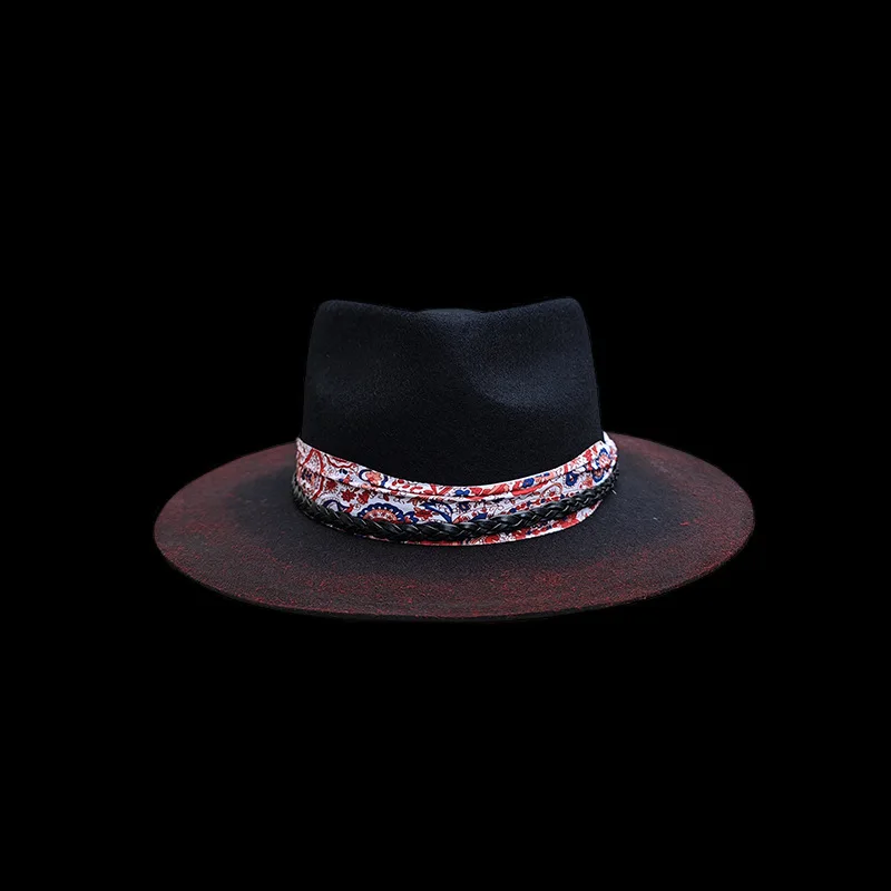 Pure Wool Hat, Retro Distressed Style, Wool Hat Decorated with Ribbons