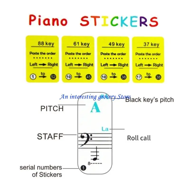 652D Piano Labels Piano Stickers, 88/61/49 Keys Piano Keyboard Stickers for Beginner