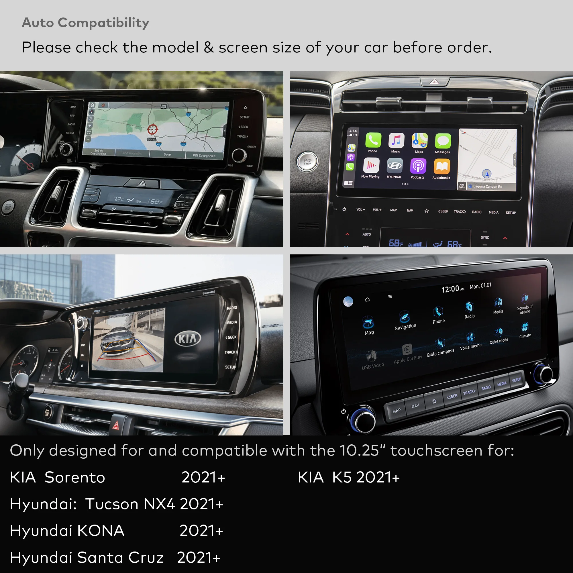 واقي شاشة من الزجاج المقسى لهاتف KIA K5/Sorento (2021-2024)، Hyundai Kona/Santa Cruz/Tucson (2022-2024) Infotainment 10.25"