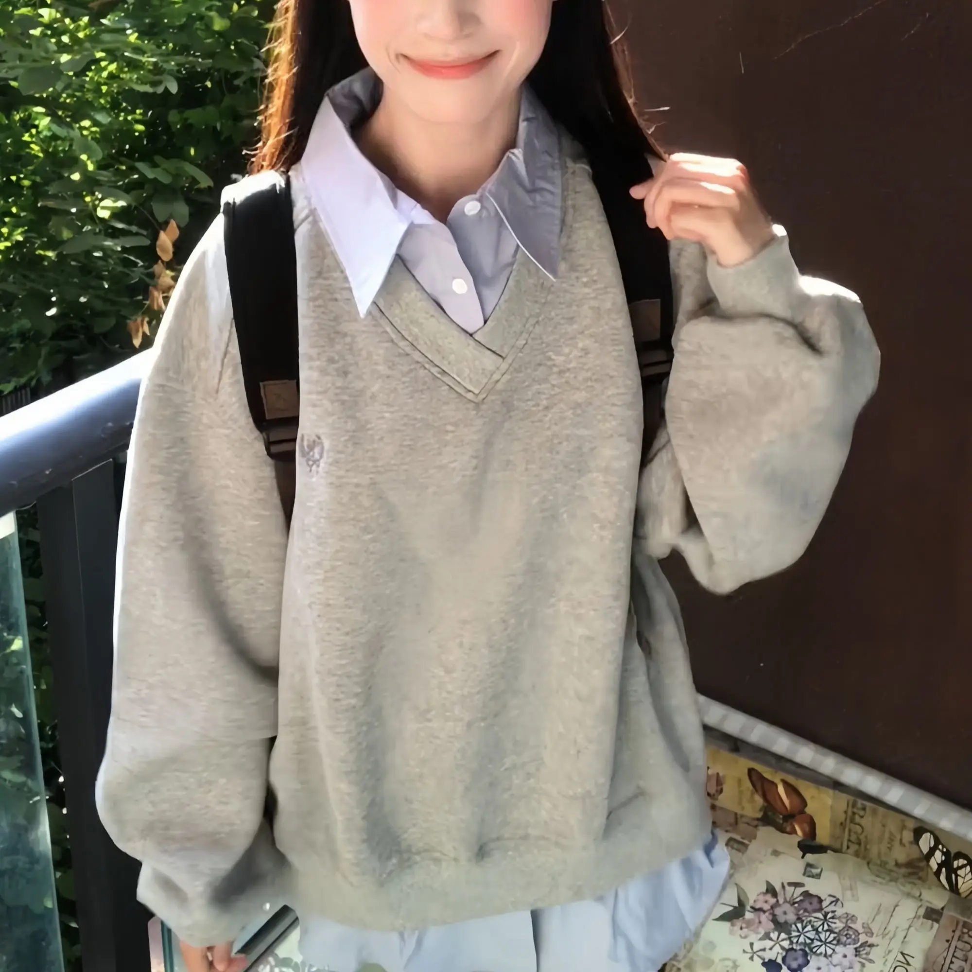 

Коллаж Стиль Воротник Поло Поддельные Два Толстовки для Женщин Весна Осень Корейская Версия Свободный Пуловер Топ Модная Женская Одежда