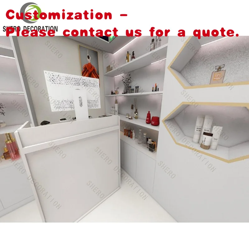 custom.High-end Wood Cosmetic Display Counter Modern Durable Cosmetic Display Cabinet with Exquisite Commercial Makeup Furniture