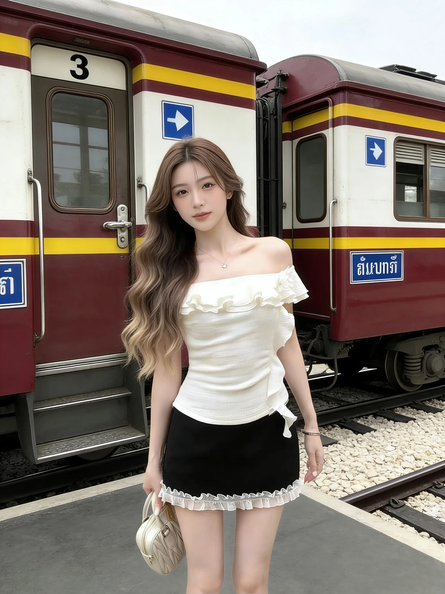 

Stunning White Ruffle Hem One Shoulder Short Top Women's Skirt Set 3D Flower Embellished Slim Fit High Waist Summer Outfit