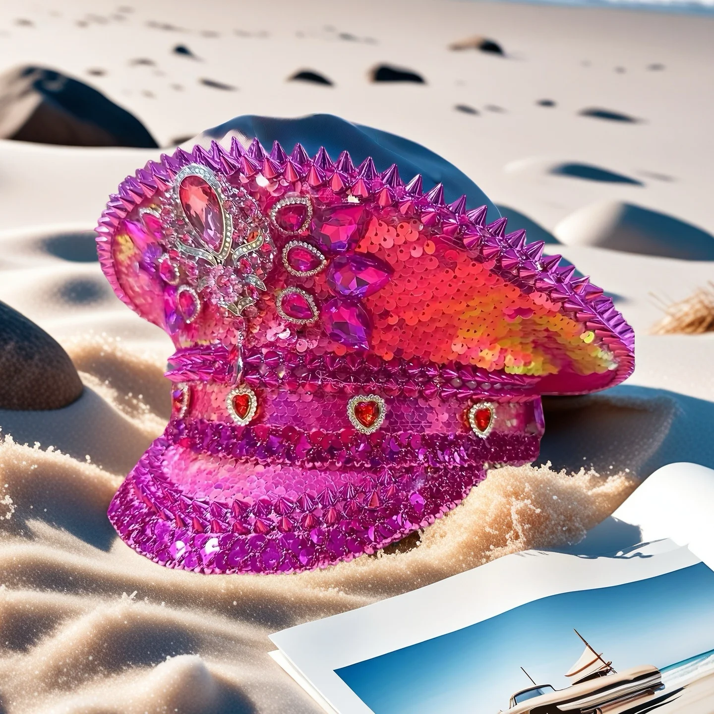 HongLuan Pink Halloween Costume Hat Adult, Captain Hats Rhinestone for Burning Man Festival Woman, Cosplay Female Accessories