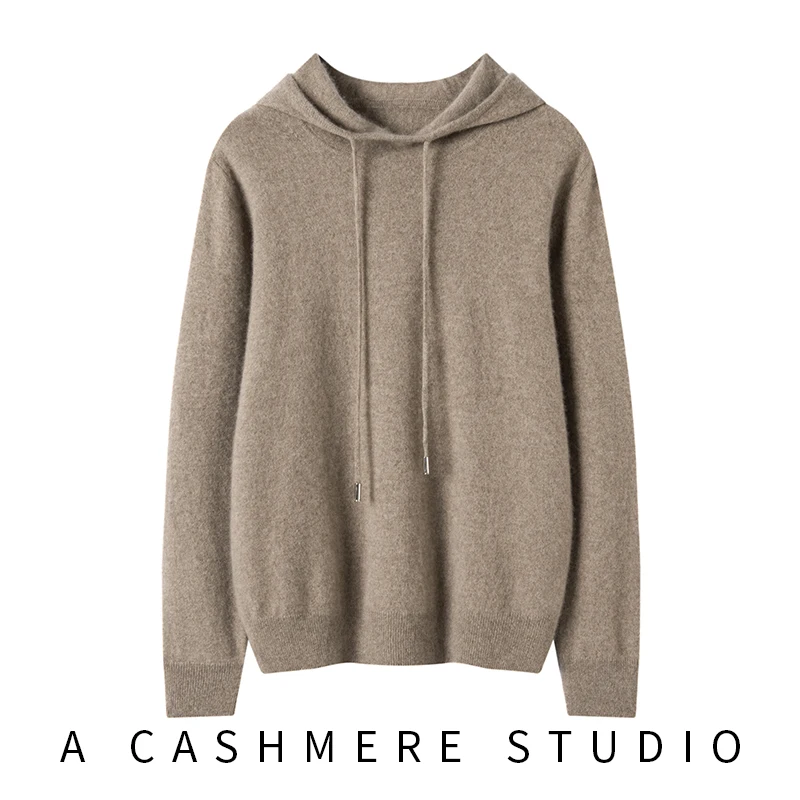 High-End Autumn Winter New Women 100% Cashmere Sweater Solid Tops Outwear Lady Soft Warm Hooded Knitted Pullover Girl Clothes