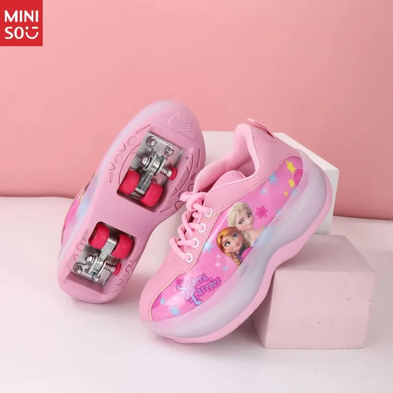Miniso الموضة العصرية الاطفال زلاجات دوارة الأولاد الكرتون 4-عجلة Heelys المبتدئين يطير أحذية أحذية تزلج أحذية الأطفال