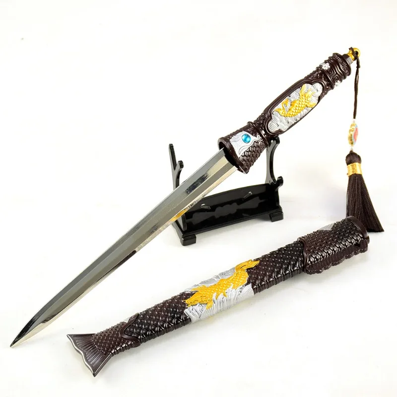 Modelos de armas frias de 30cm/11,81 polegadas, artesanato de metal, ornamentos, espadas de intestino de peixe, brinquedos, adereços de cosplay, coleção, presente de mesa
