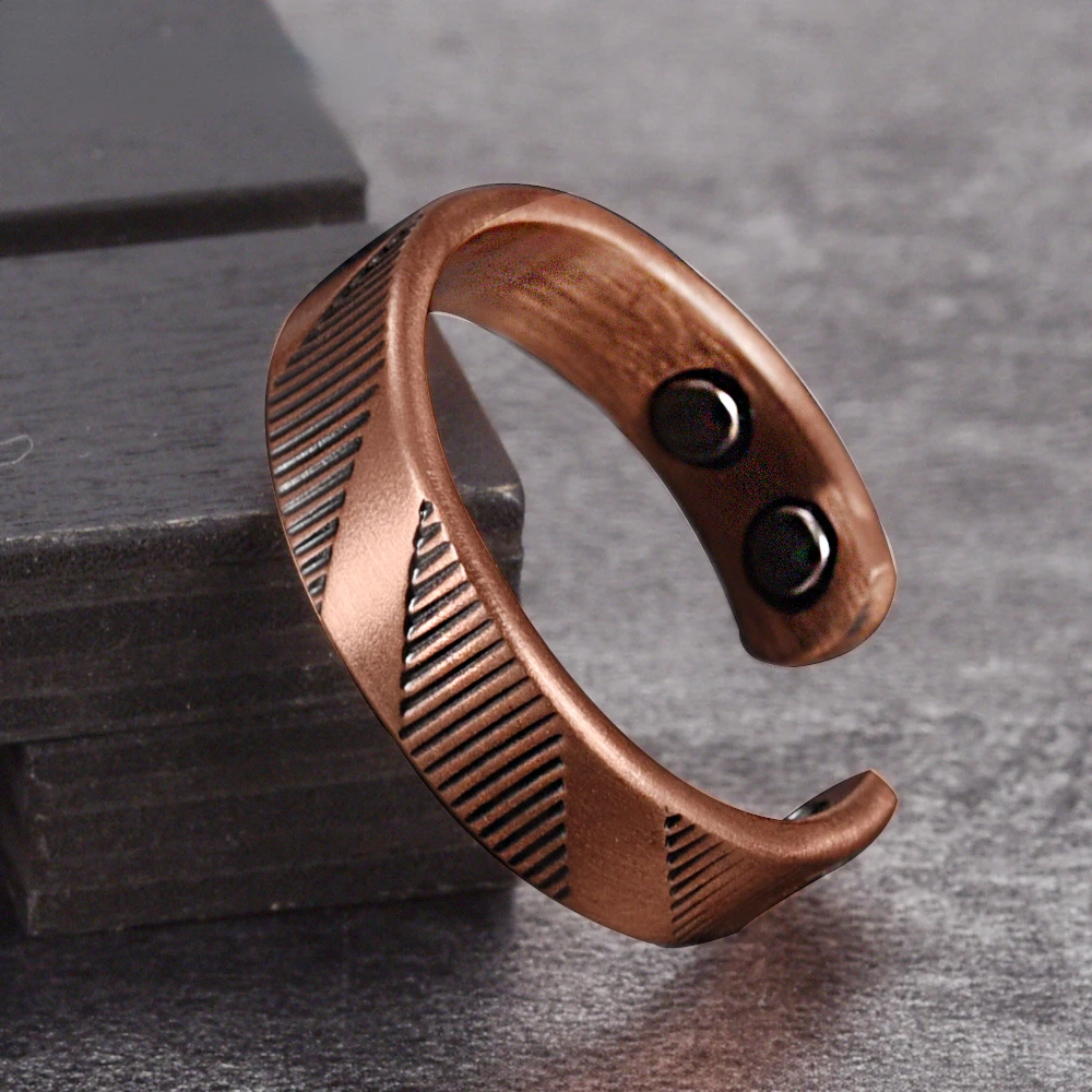 Pure Copper Magnetic Rings for Men Women Adjustable Vintage 6mm Open Cuff Jewelry Wedding Bands Resizable