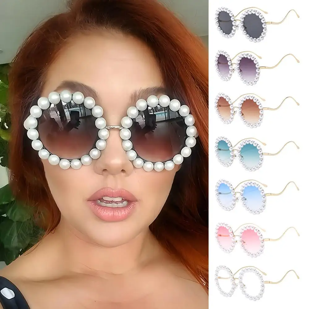 

Fashion INS Style Pearl Sunglasses Unique Luxury Round Frame Sun Glasses Vintage Trendy Summer Eyewear for Women