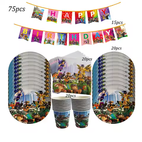 Hot Robot Roblox Theme Children's Birthday Party Decoration Disposable Tableware Set Cup paper Plate Children's and Girls' Part