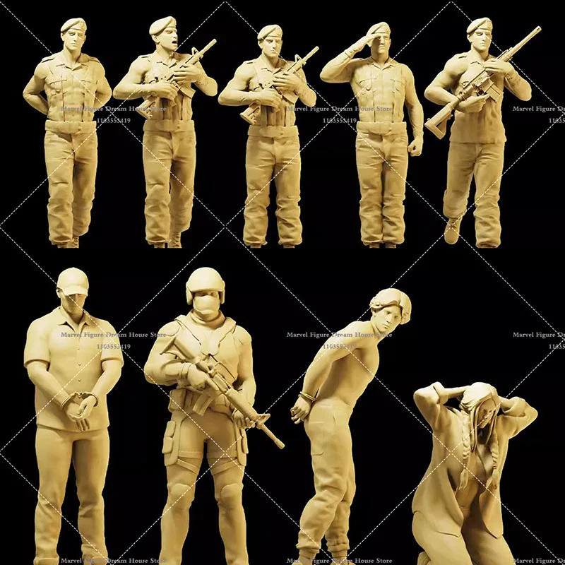 Un-panited 1/64 1/43 1/35 Miniature Scene Doll White Model HK Police Force Patrol Armed Special Police Criminals Action Figure