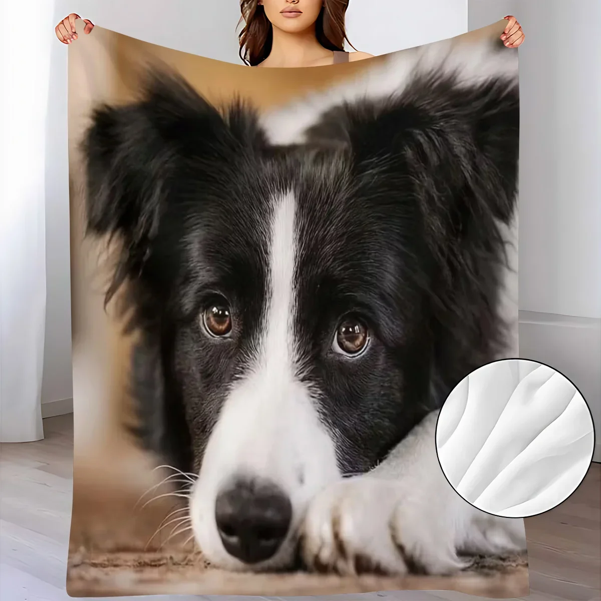 Flannel Throw Blanket with an Innocently Adorable Shepherd Dog Pattern, Soft and Warm, Suitable as a Sofa Blanket, Home Leisure