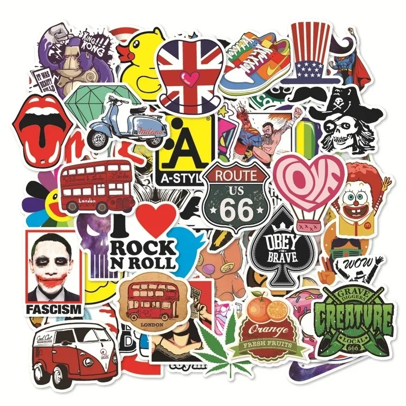 1Set =100pcs Do Not Repeat European and American Style Card Stickers PVC Waterproof Graffiti Trolley Case Stickers