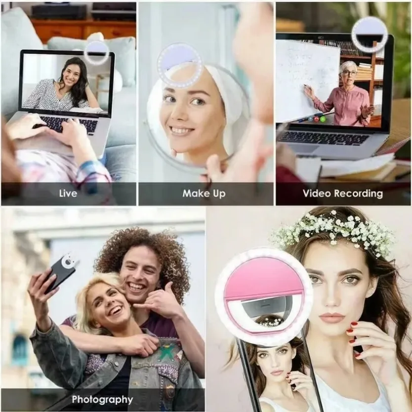 USB تهمة Led Selfie مصباح مصمم على شكل حلقة الهاتف المحمول عدسة مصباح قابل للتعديل سطوع مباشر المحمولة قابلة للشحن Selfie ملء مصباح مصمم على شكل حلقة #5