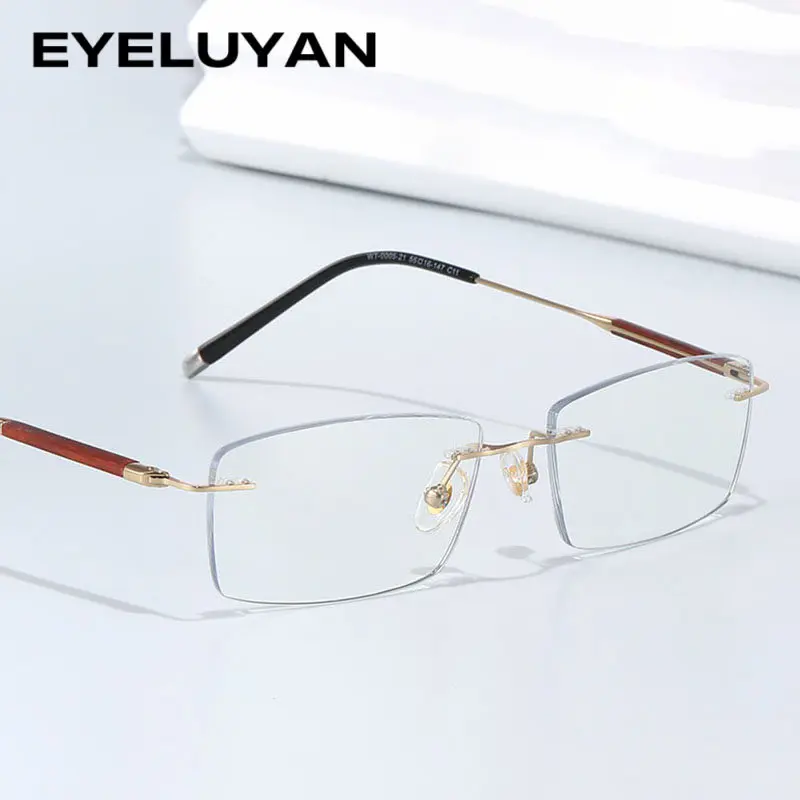 

EYELUYAN Titanium Wood Rimless Glasses Frame Men 2025 Simple Fashion Rectangle Eyeglasses Light Weight Frameless Spectacles